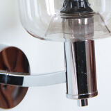 Applique vintage en métal chromé et globe en verre fumé gris design Disderot seventies