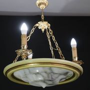 Masterpiece Art Deco design white alabaster chandelier circular wooden fram