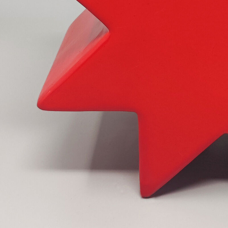 1980s red vase "hsing" by ettore sottsass. made in italy