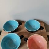 Set of 4 vintage ceramic bar cups blue pink black