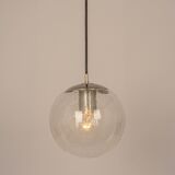 Small Limburg chrome pendant light with transparent glass ball, Germany, 1970s.