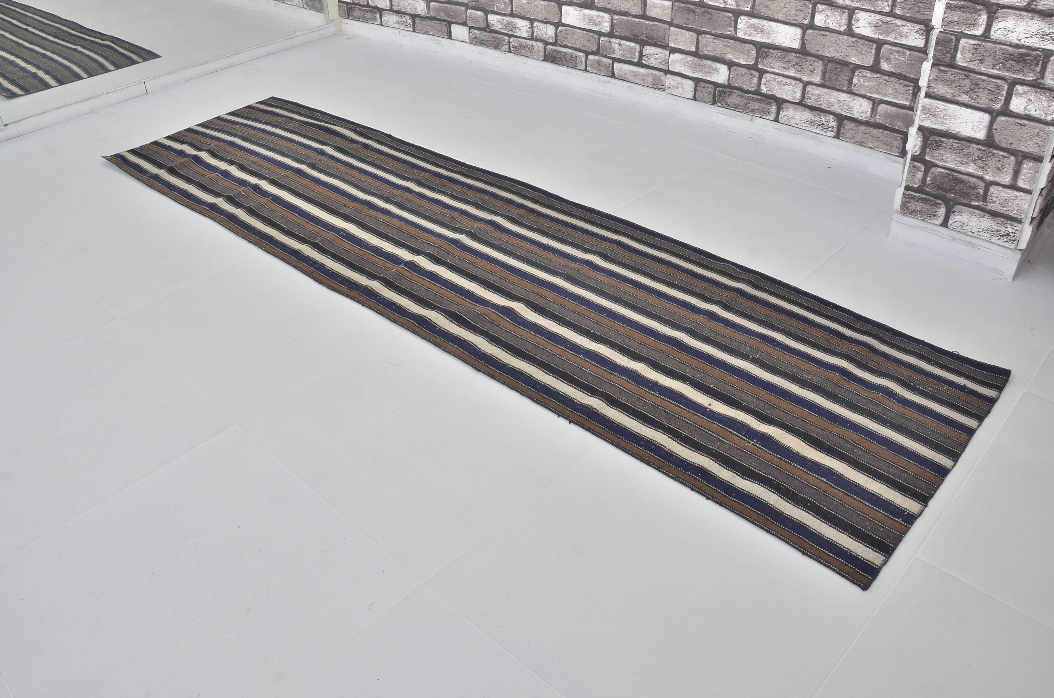 Couverture en kilim en laine turque Oushak à rayures, sku 3776