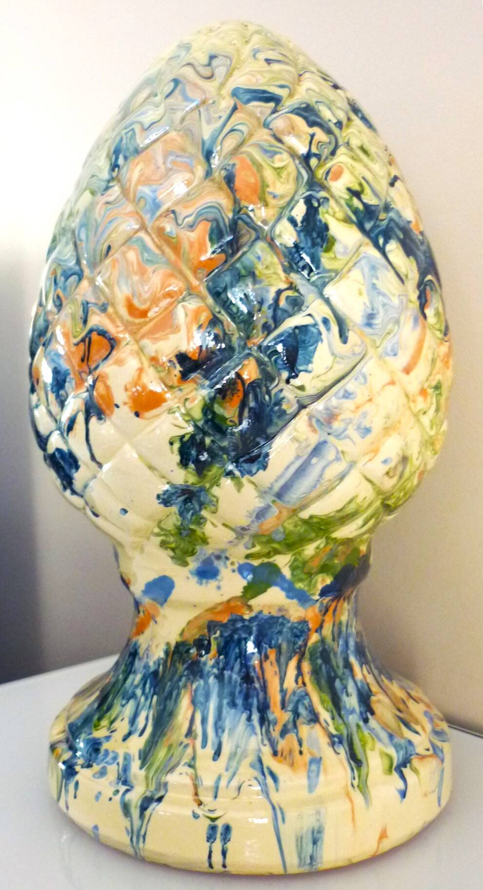 Pine cone, ceramic, glazed terracotta, mixed colors, bright, 32cm