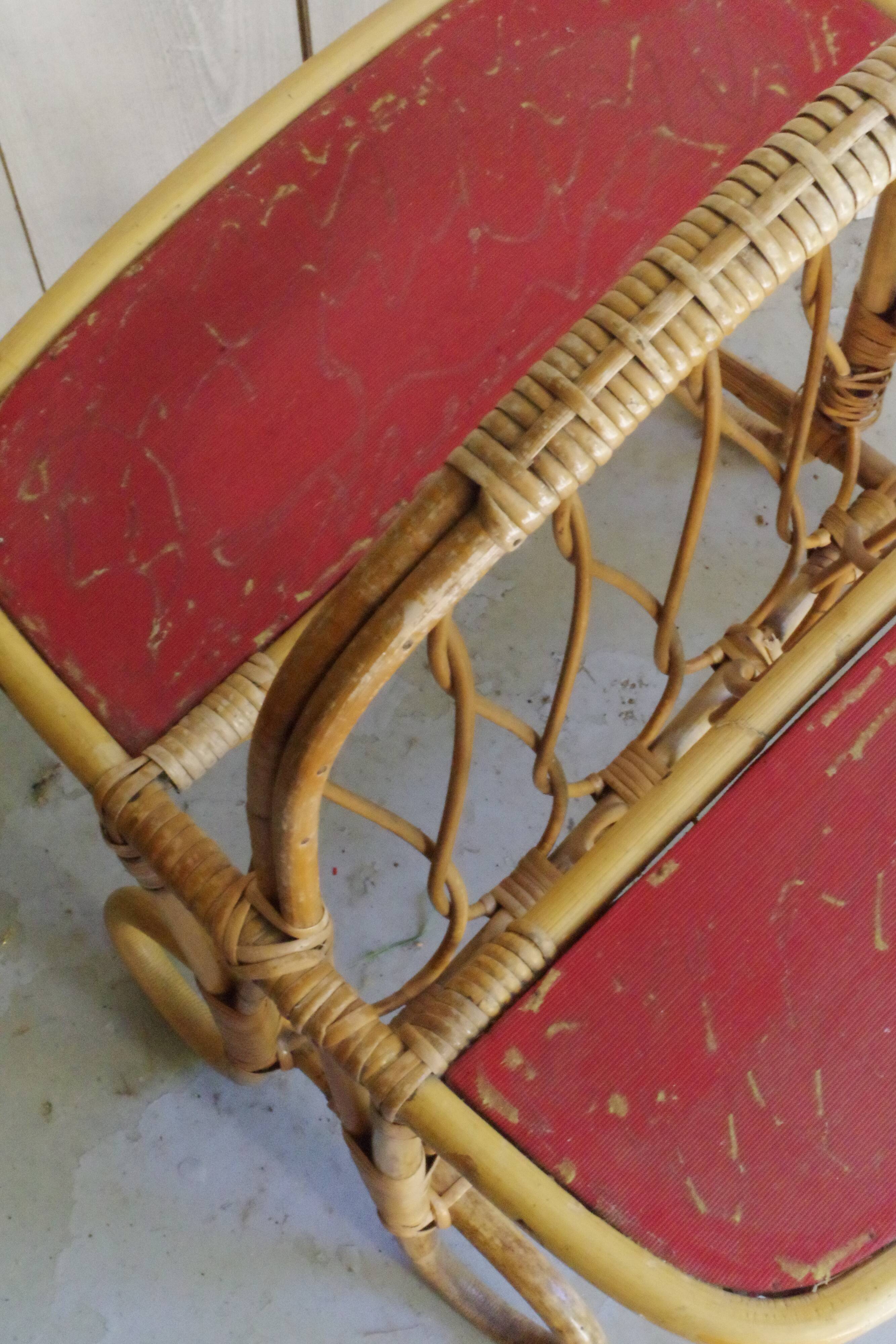 60s rattan magazine holders with trays