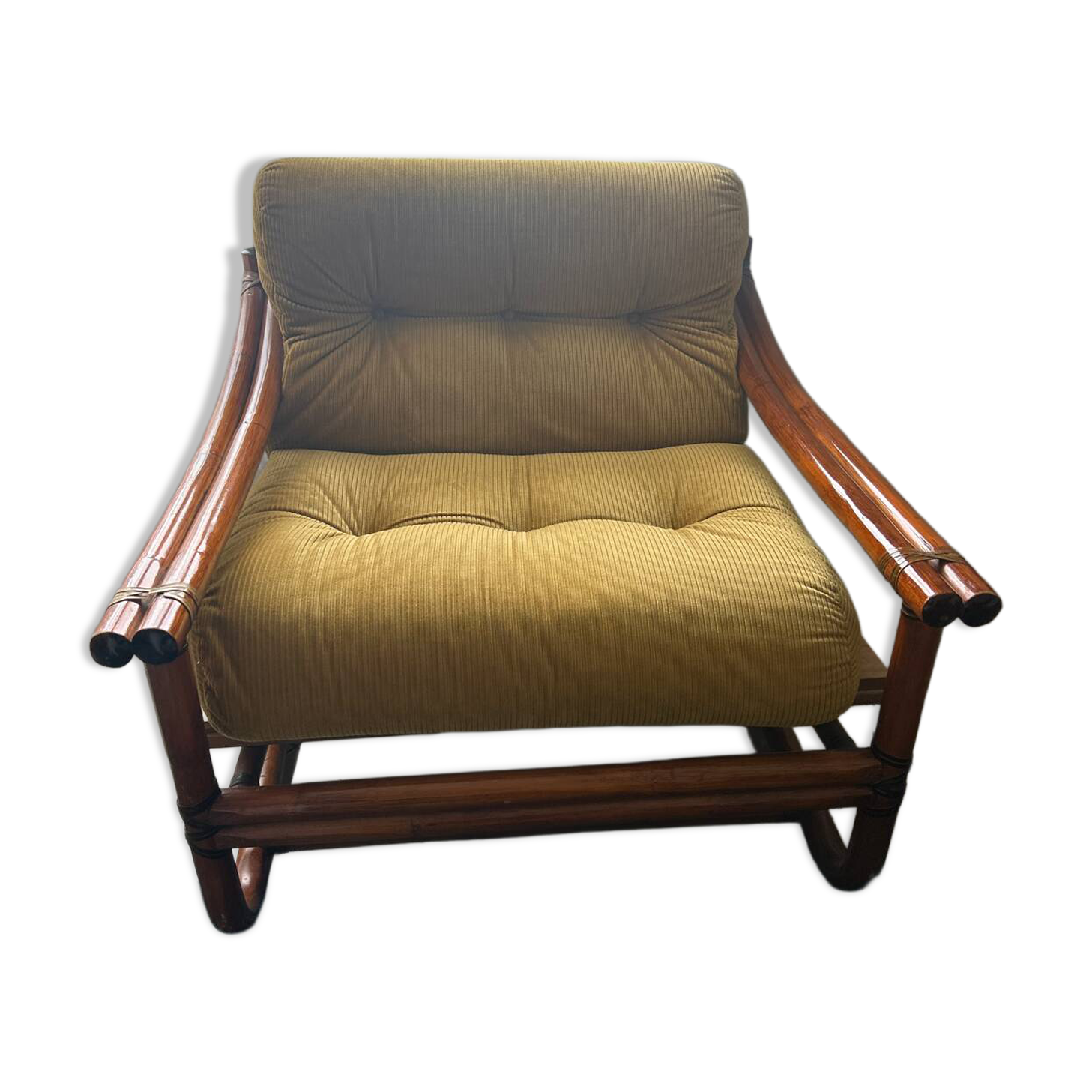 Magnificent velvet fabric rattan armchair - vintage
