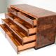 Italian drawer credenza in high gloss burl and brass, Italy, 1970s