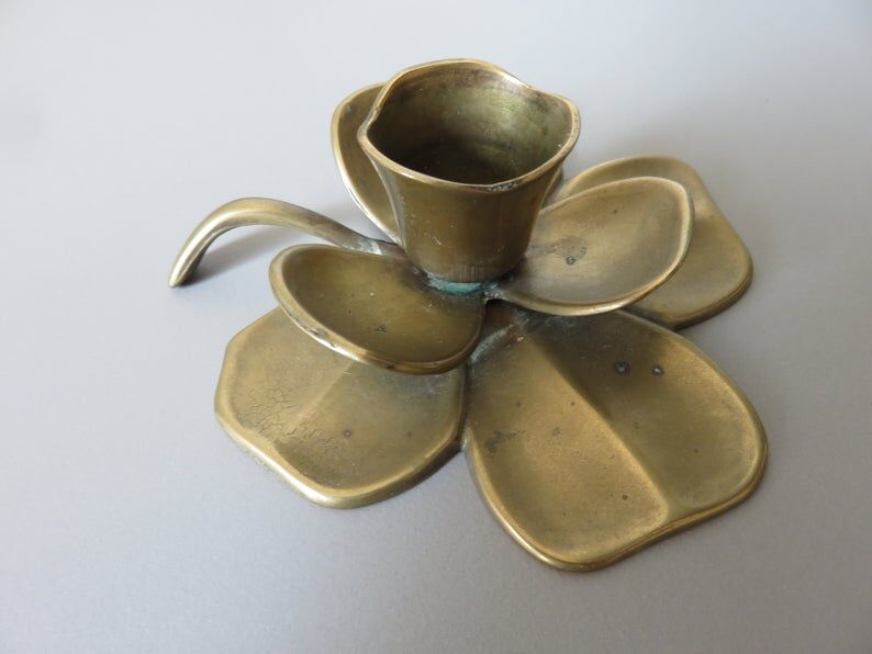Flower candle "4-leaf clover" in 70s brass