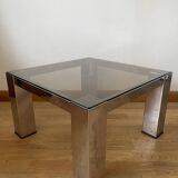 Table basse en méta chromé et verre fumé, années 1980