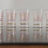 Set of 7 vintage glasses with gold and red edges from the 50s/60s