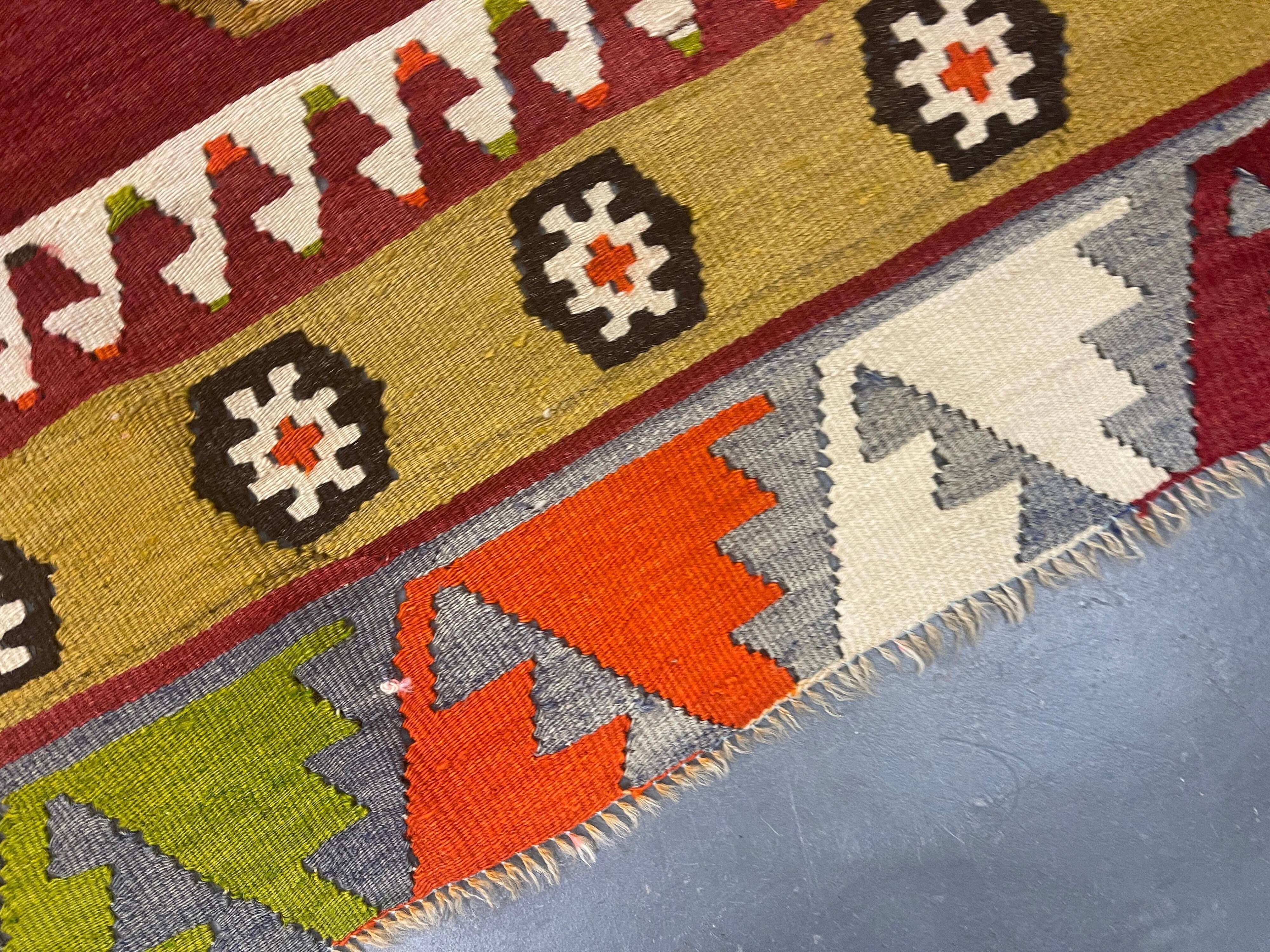 Antique Turkish Şarkışla Kilim Rug Anatolian Flatweave Rug Vintage Rust