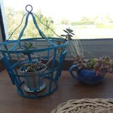 Suspension cage lamp in turquoise metal