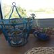 Suspension cage lamp in turquoise metal