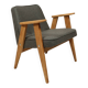 Fauteuil du milieu du siècle, revêtement en laine grise, bois de chêne, chaise longue de Style Vintage après rénovation
