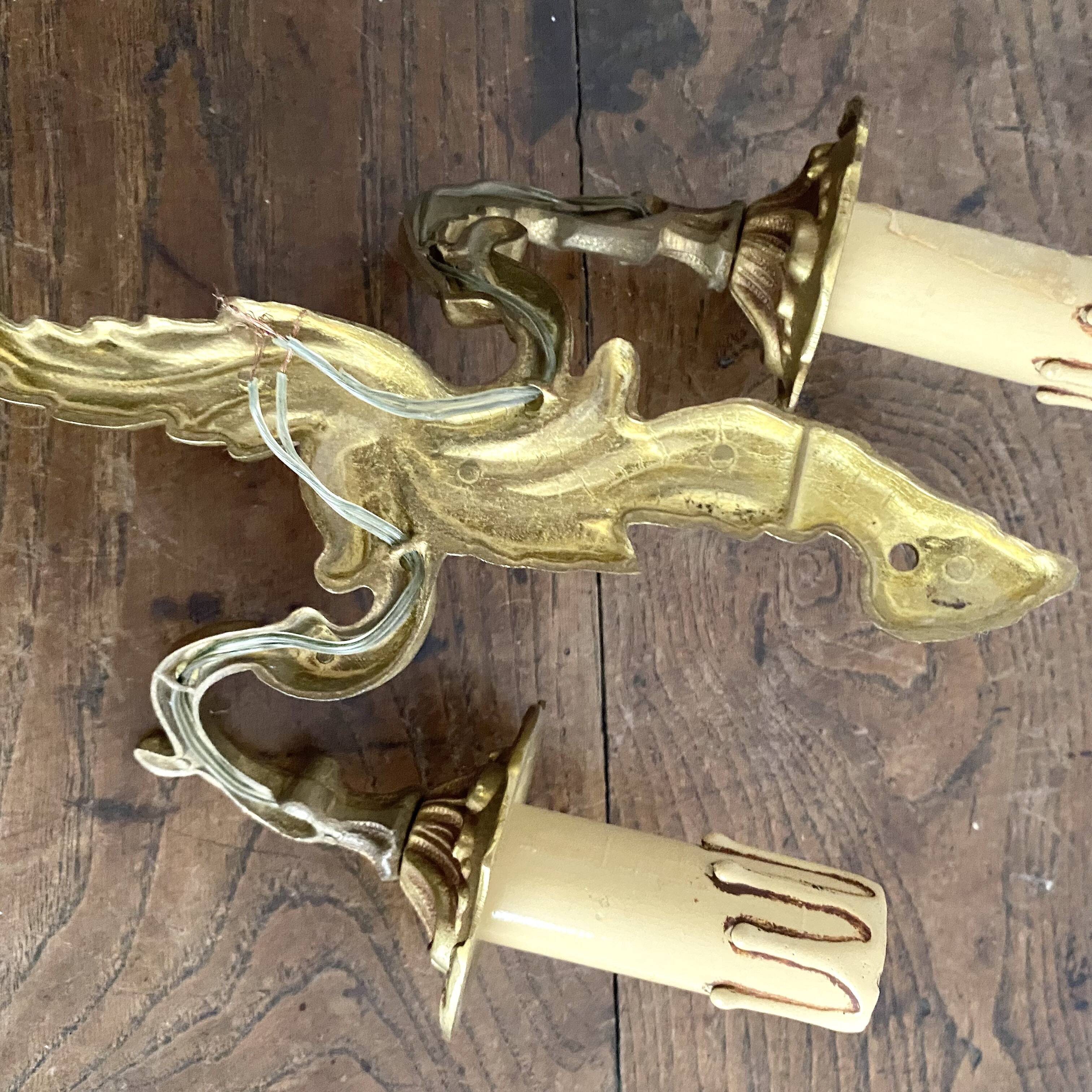 Pair of rococo-style brass wall lights