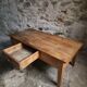 Antique French coffee table, 18th-century cherry farmhouse table with a drawer.