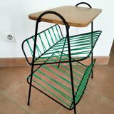 Side table, metal and wood magazine rack