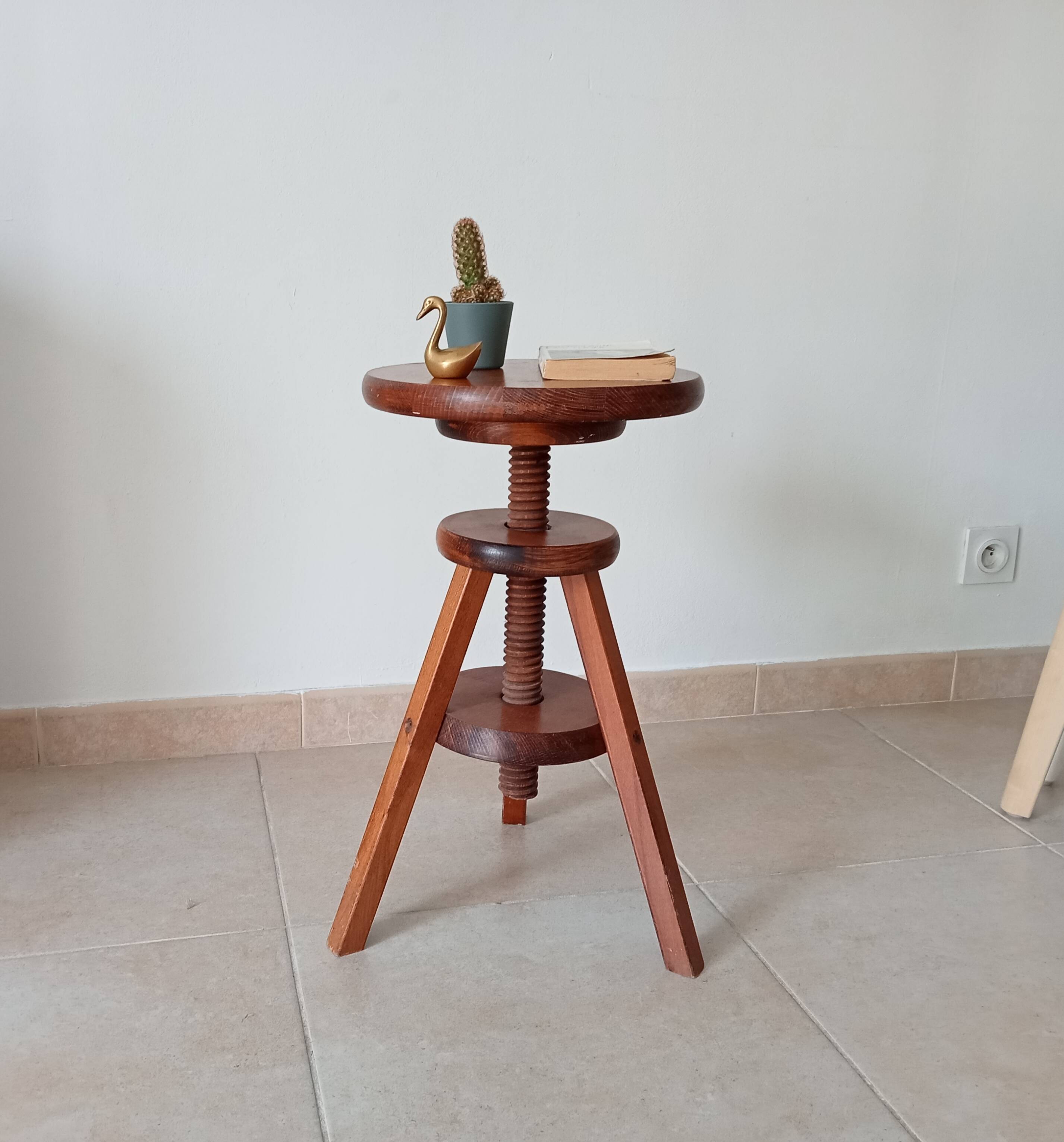 Vintage screw stool in solid oak