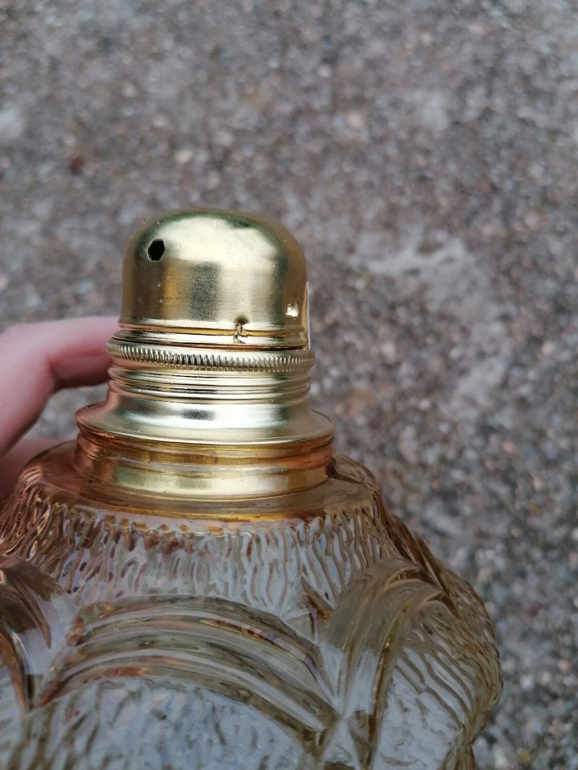 Vintage molded globe pendant lamp in yellow glass
