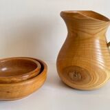 Vintage turned wood pitcher and 2 jars set