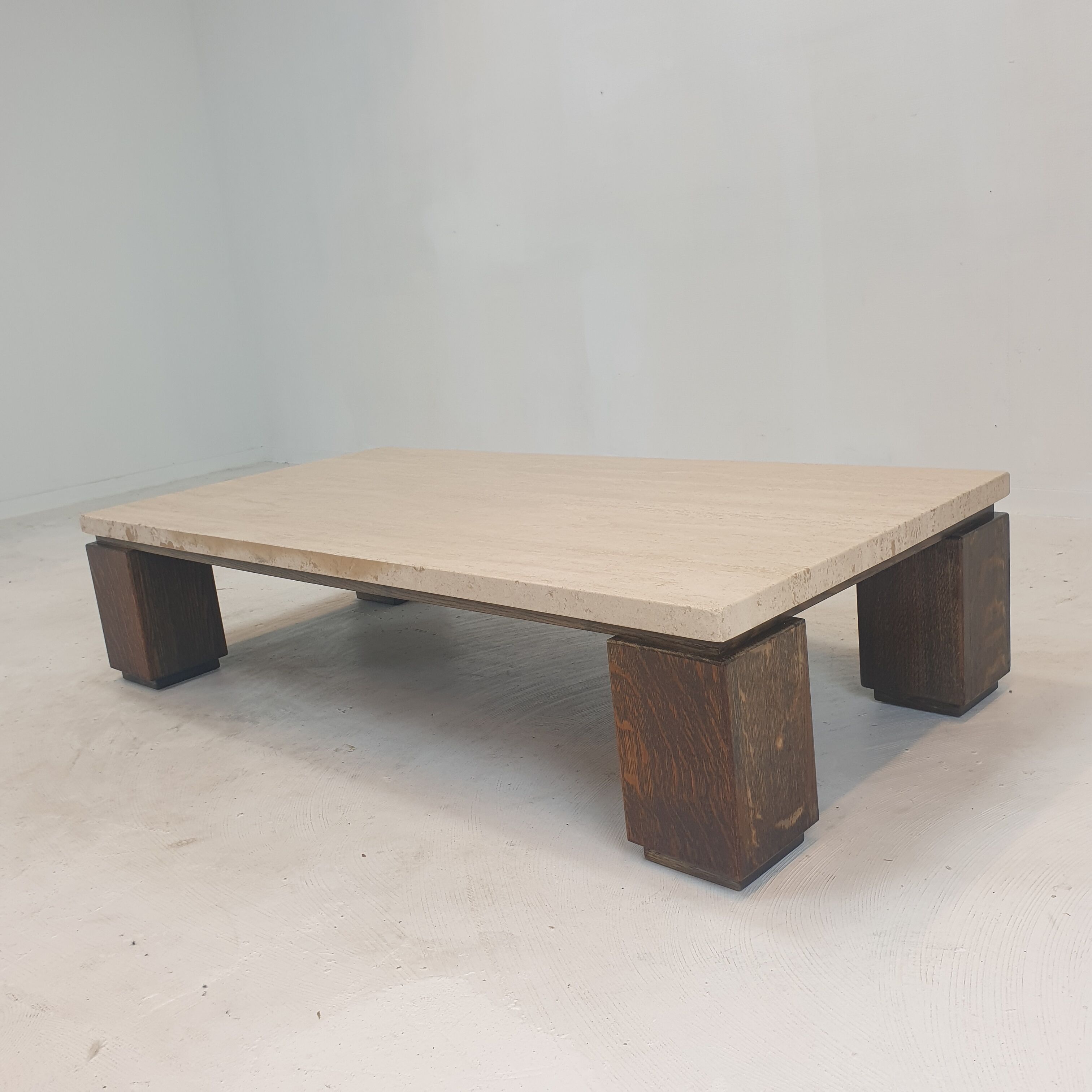 Travertine coffee table with wenge, 1970s