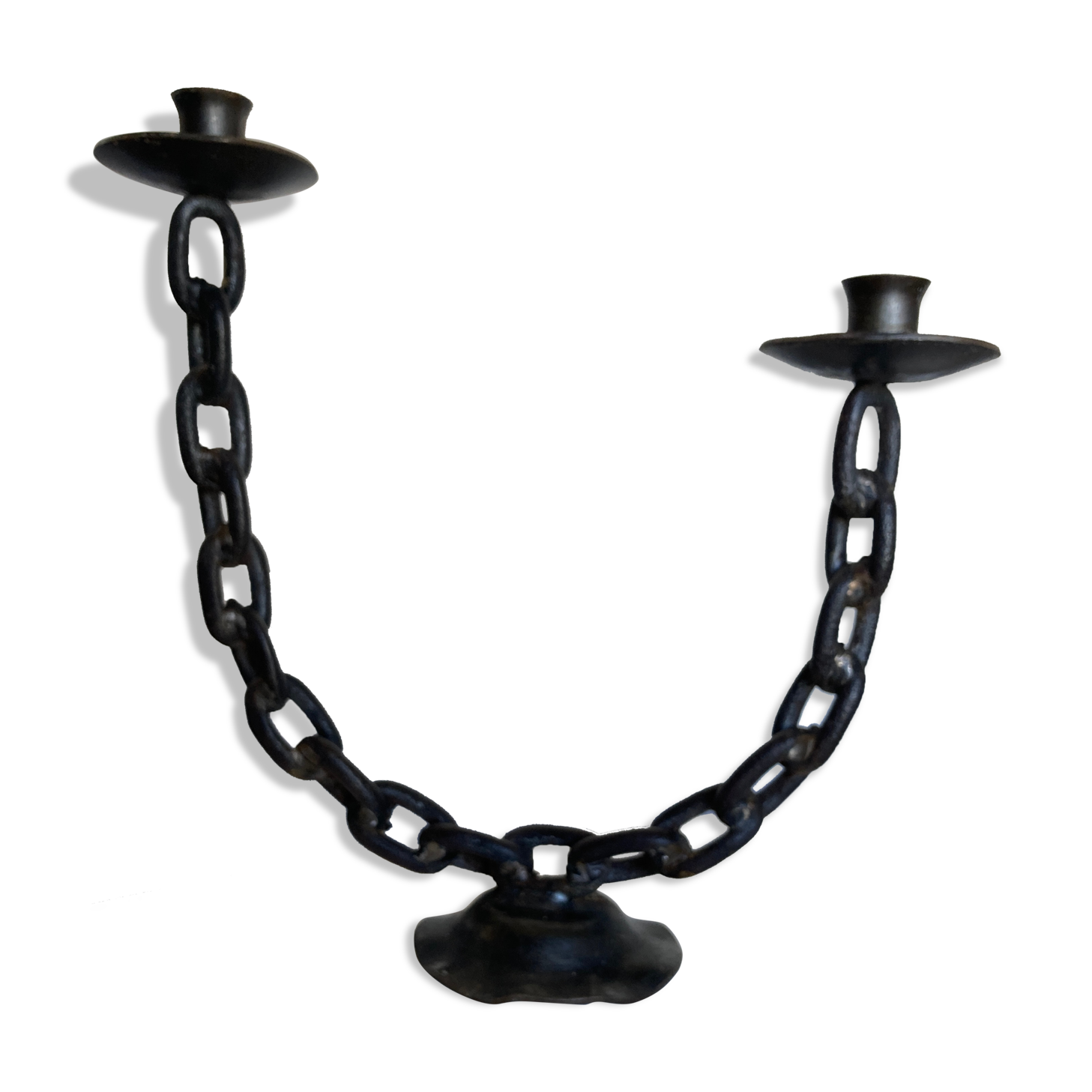 Brutalist beaten iron chain bougeoir 1970
