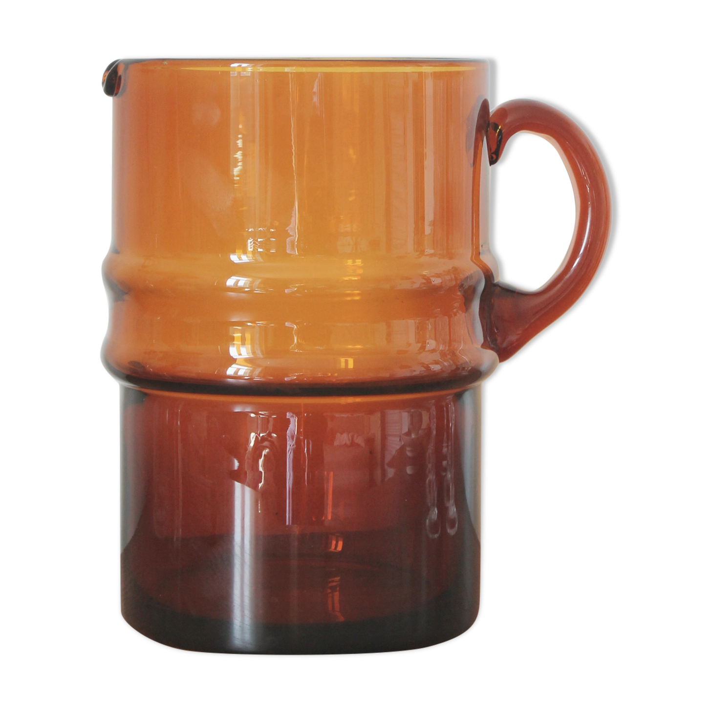 Large vintage amber glass decanter/pitcher