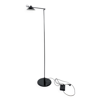 Lampadaire vintage noir réglable, design graphique Mid-Century