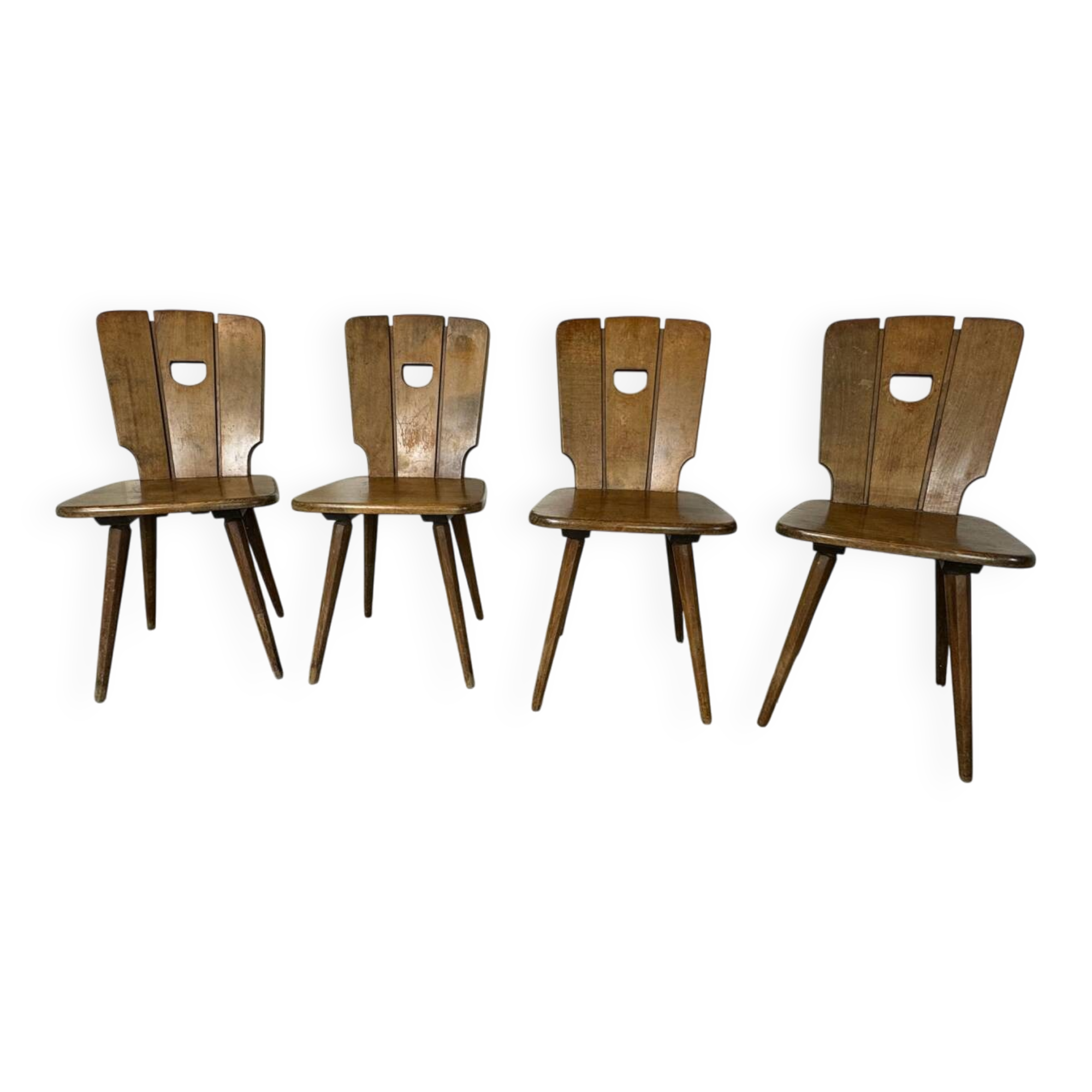 Chaises de salle à manger en chêne brutalisme vintage, années 1960, ensemble de 4.