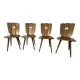 Chaises de salle à manger en chêne brutalisme vintage, années 1960, ensemble de 4.