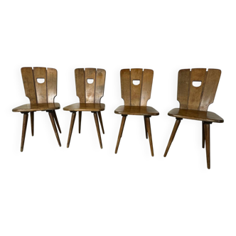 Vintage Brutalist oak Wood Dining Chairs, 1960’s Set of 4