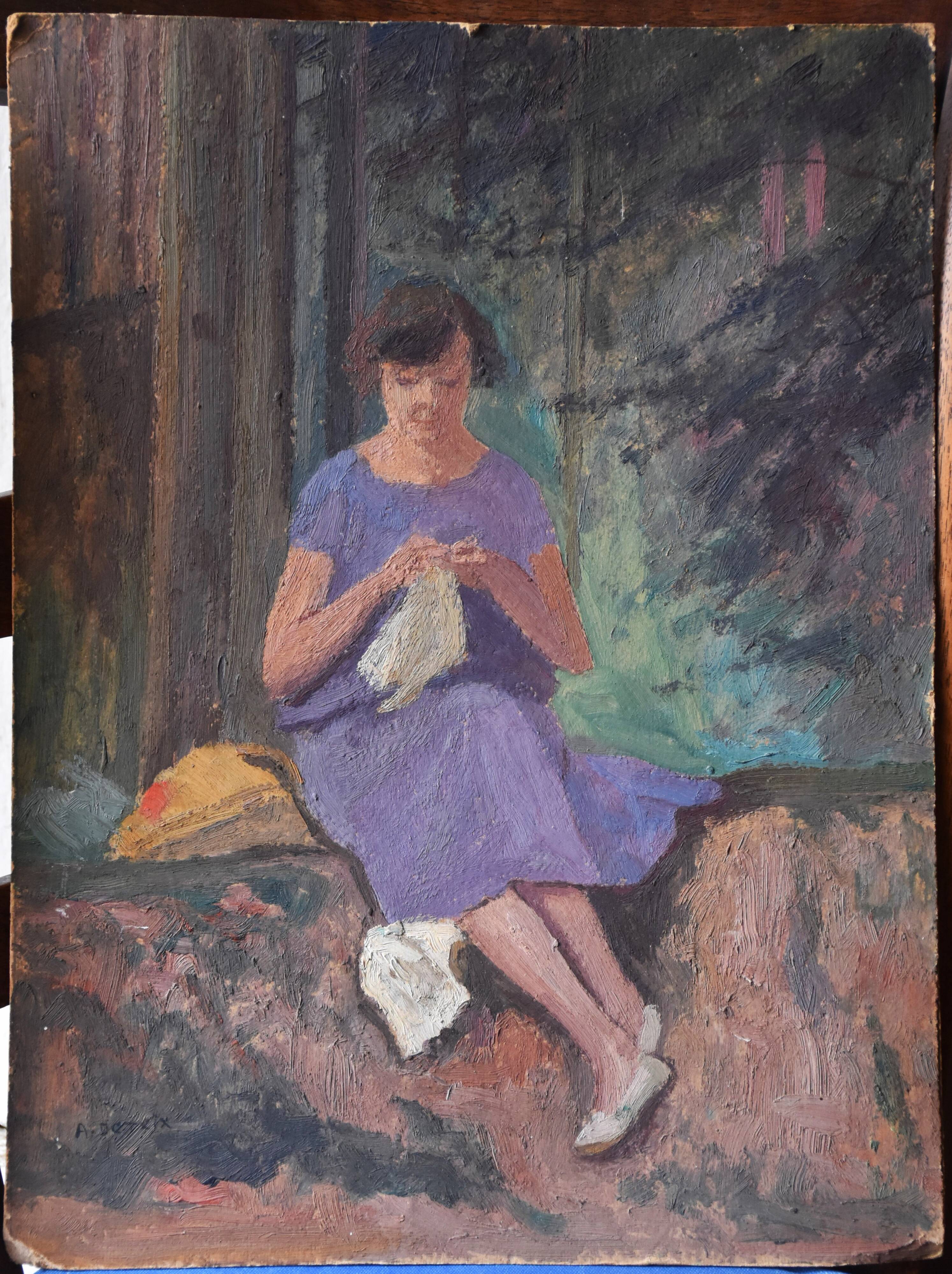 Adolphe Deteix, Woman Sewing in the Woods, circa 1930