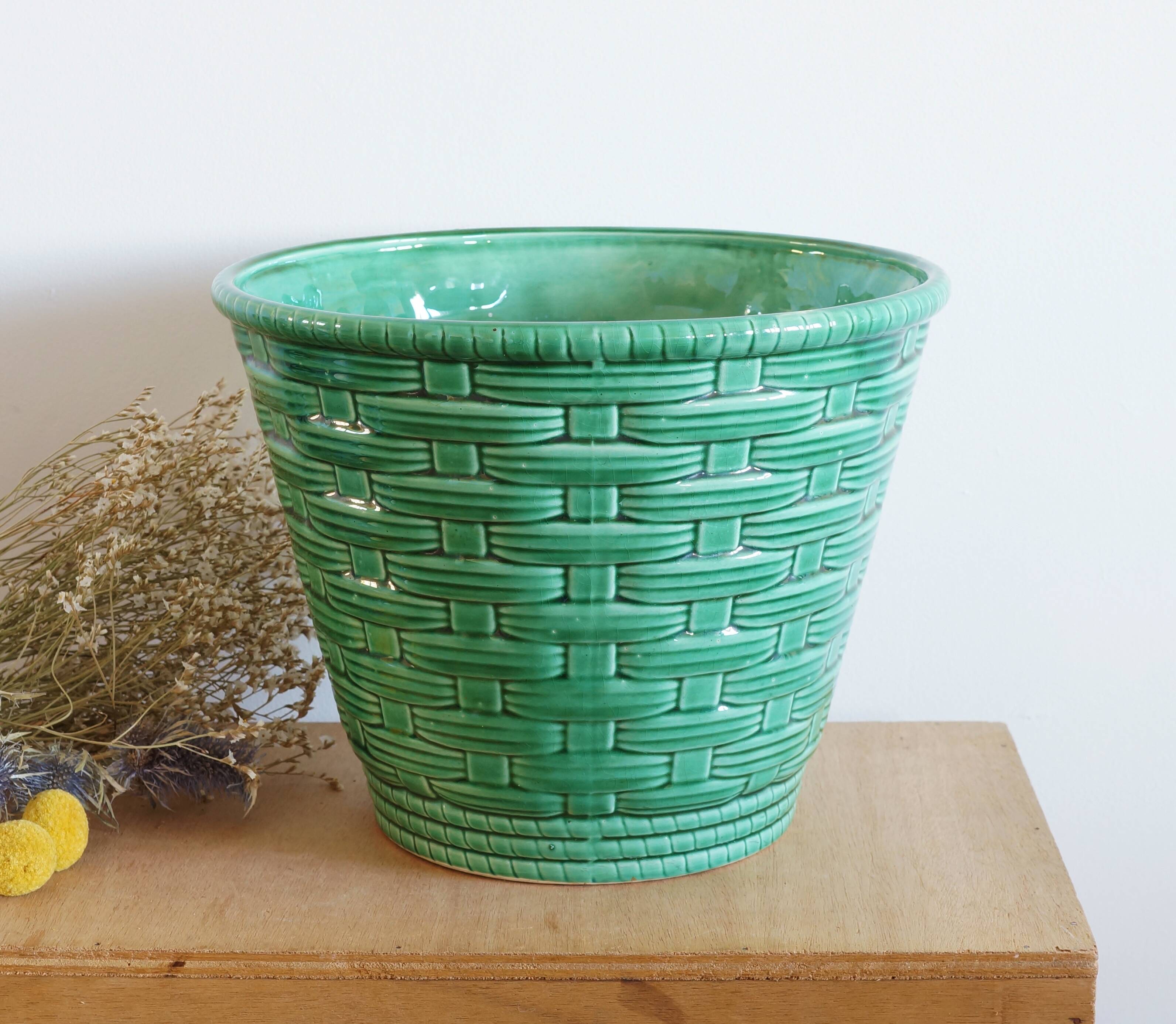Large green Sarreguemines plant pot 1960s