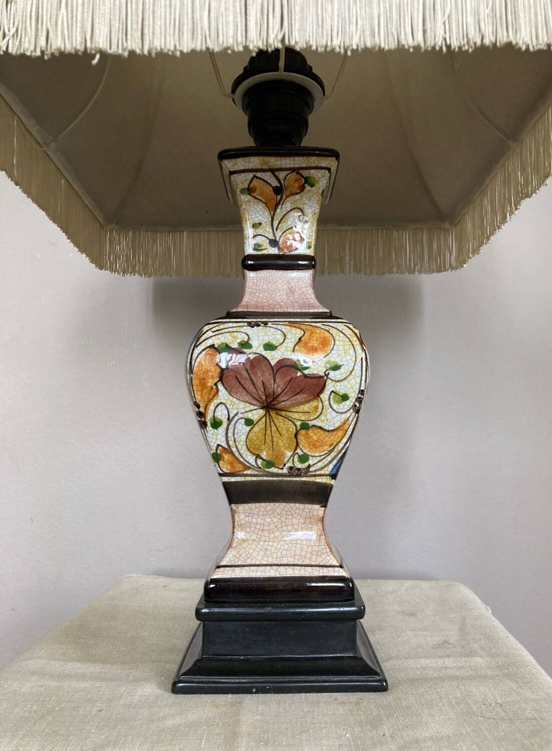 Living room lamp in cracked earthenware style, handmade decoration, 20th century