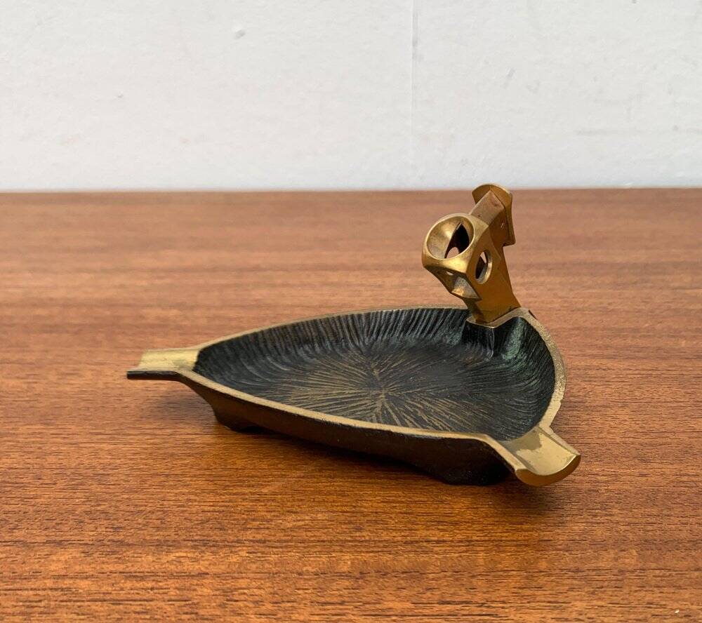 German brass ashtray with cigar cutter, 1950s.