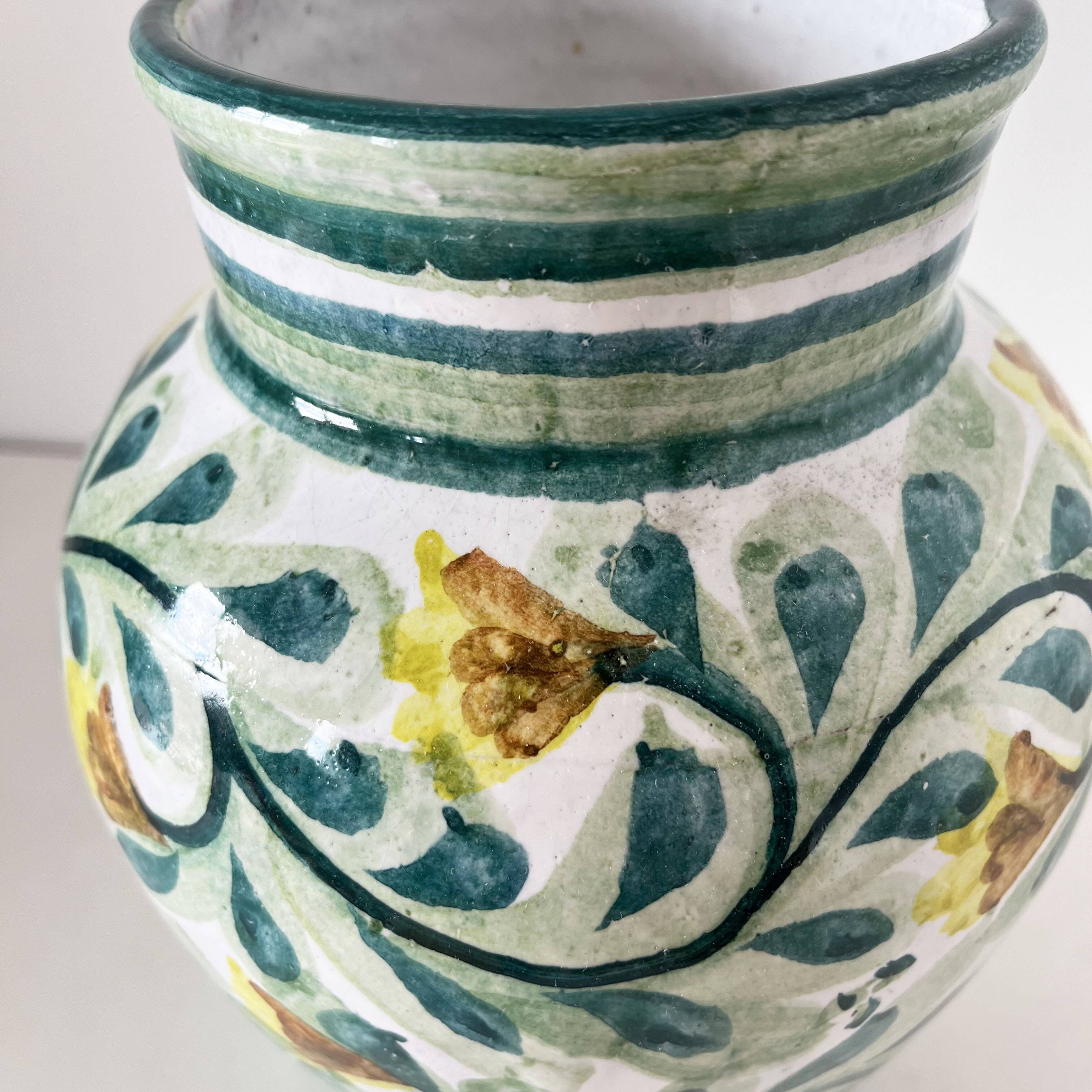Enameled terracotta flower pitcher