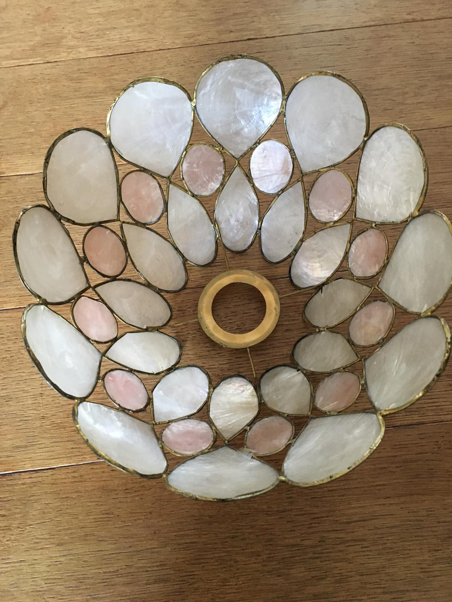 Lampshade in pink and grey iridescent mother-of-pearl