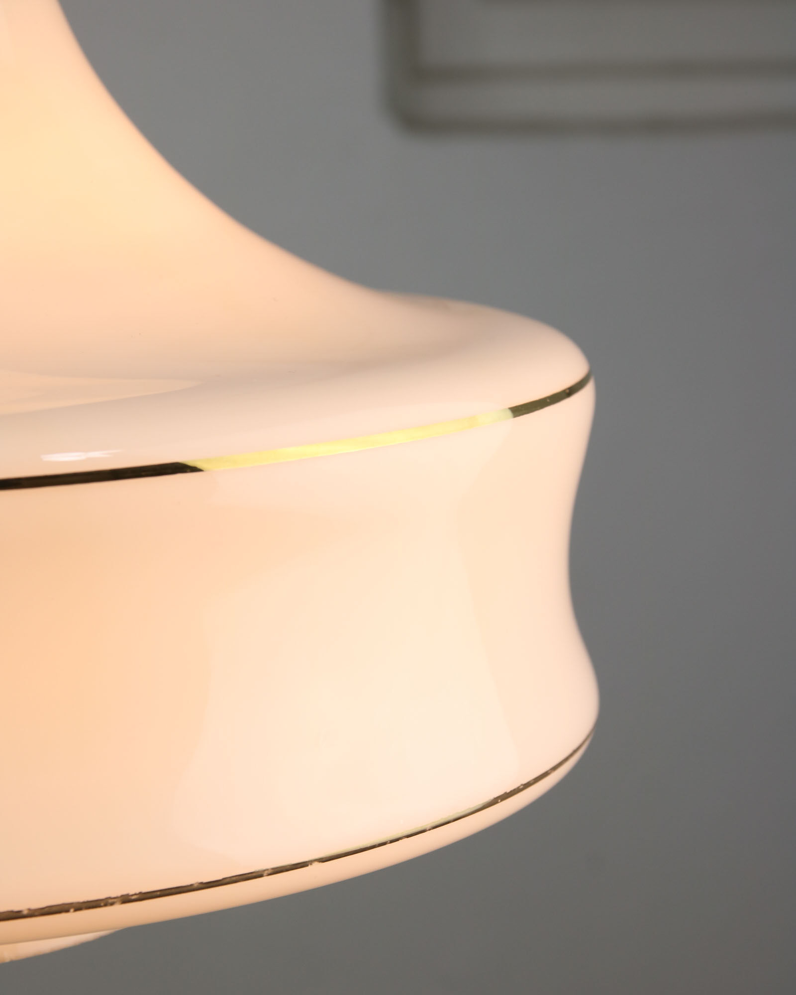 Mid-century White Glass & Brass Pendant Lamp