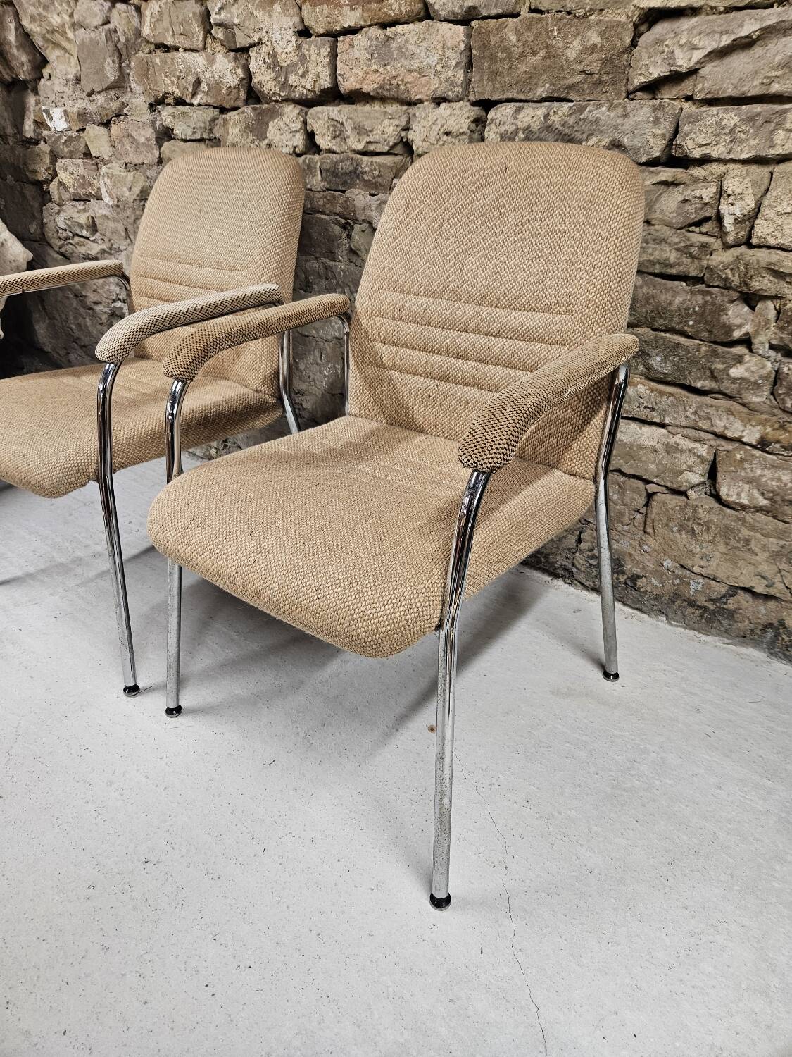 Pair of vintage 1970s Sedus bouclette wool armchairs