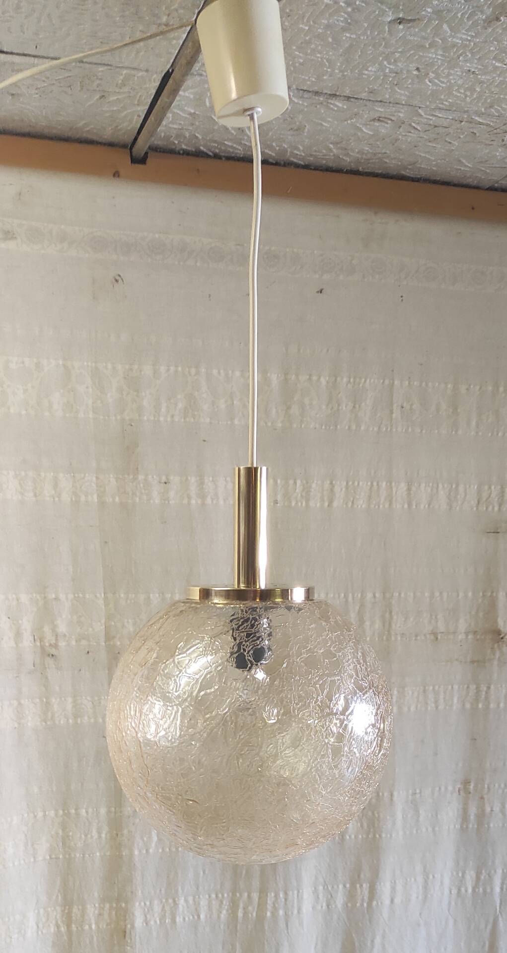70's amber glass and brass suspension design