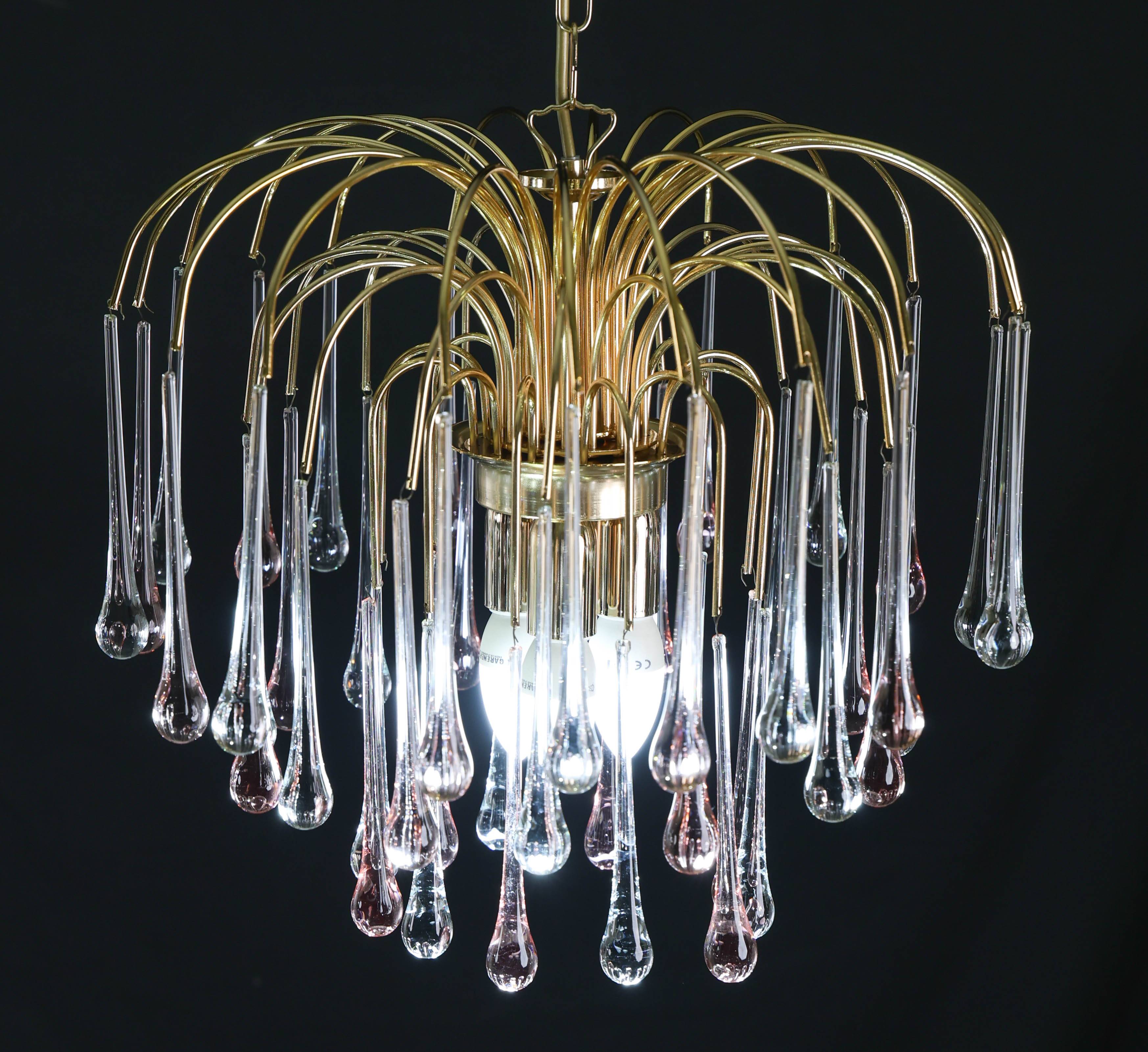 Lady Grace, Chandelier with Pink and Transparent Pendants, Murano Glass, 19