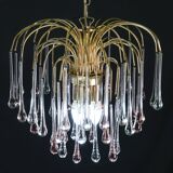 Lady Grace, Chandelier with Pink and Transparent Pendants, Murano Glass, 19