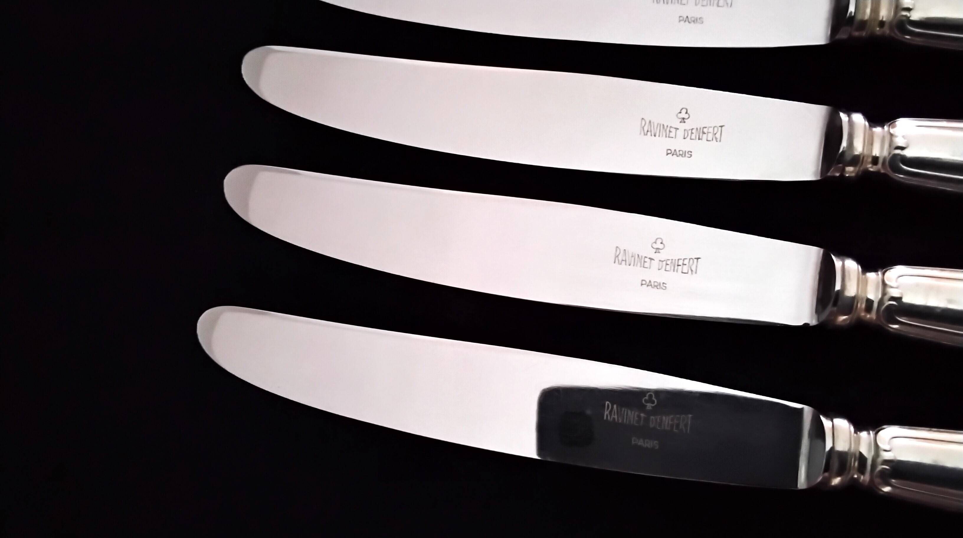 6 Silver-Plated Metal Table Knives Ravinet d'Enfert Beaded Model