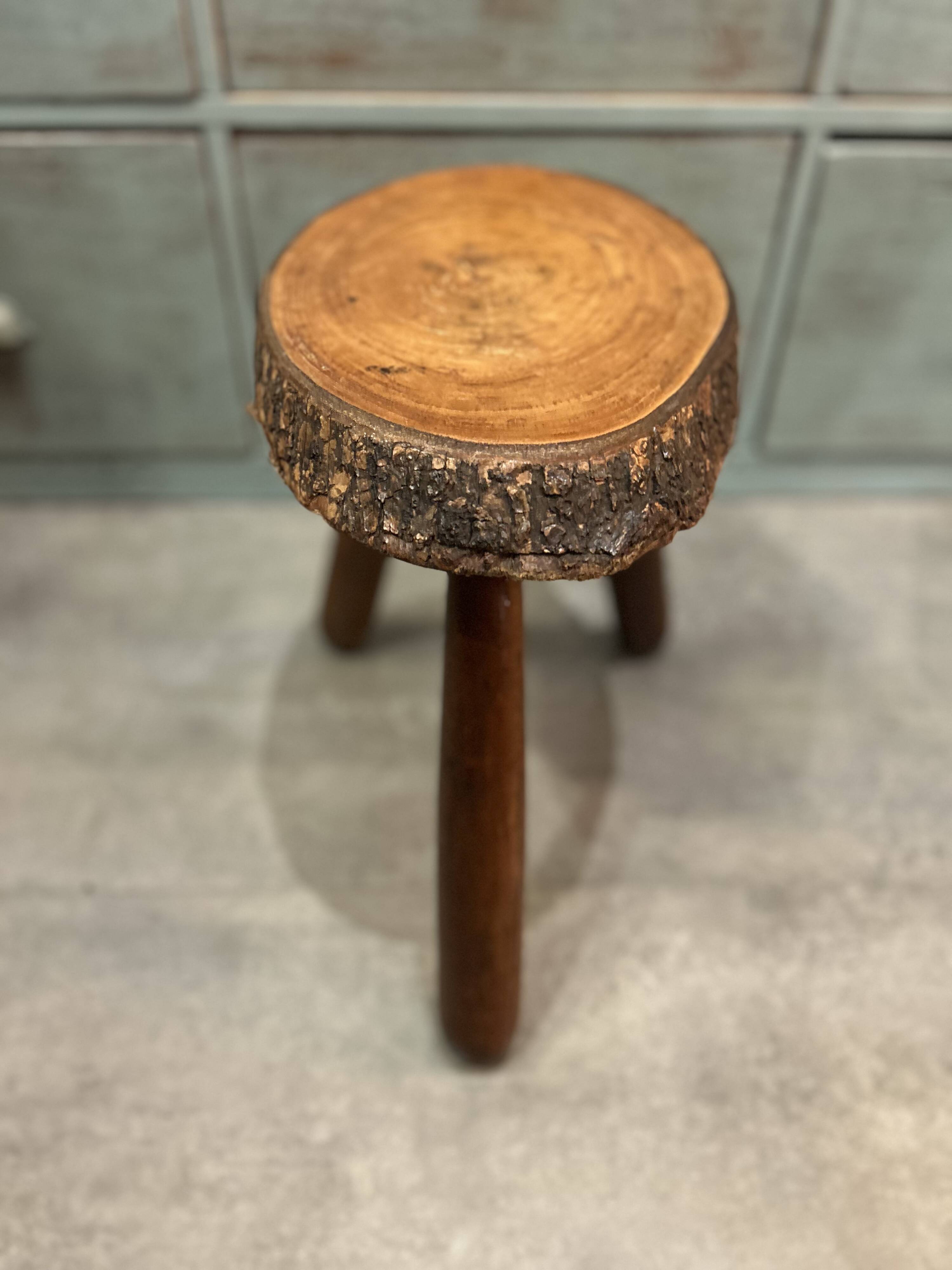 Brutalist tripod stool in solid wood