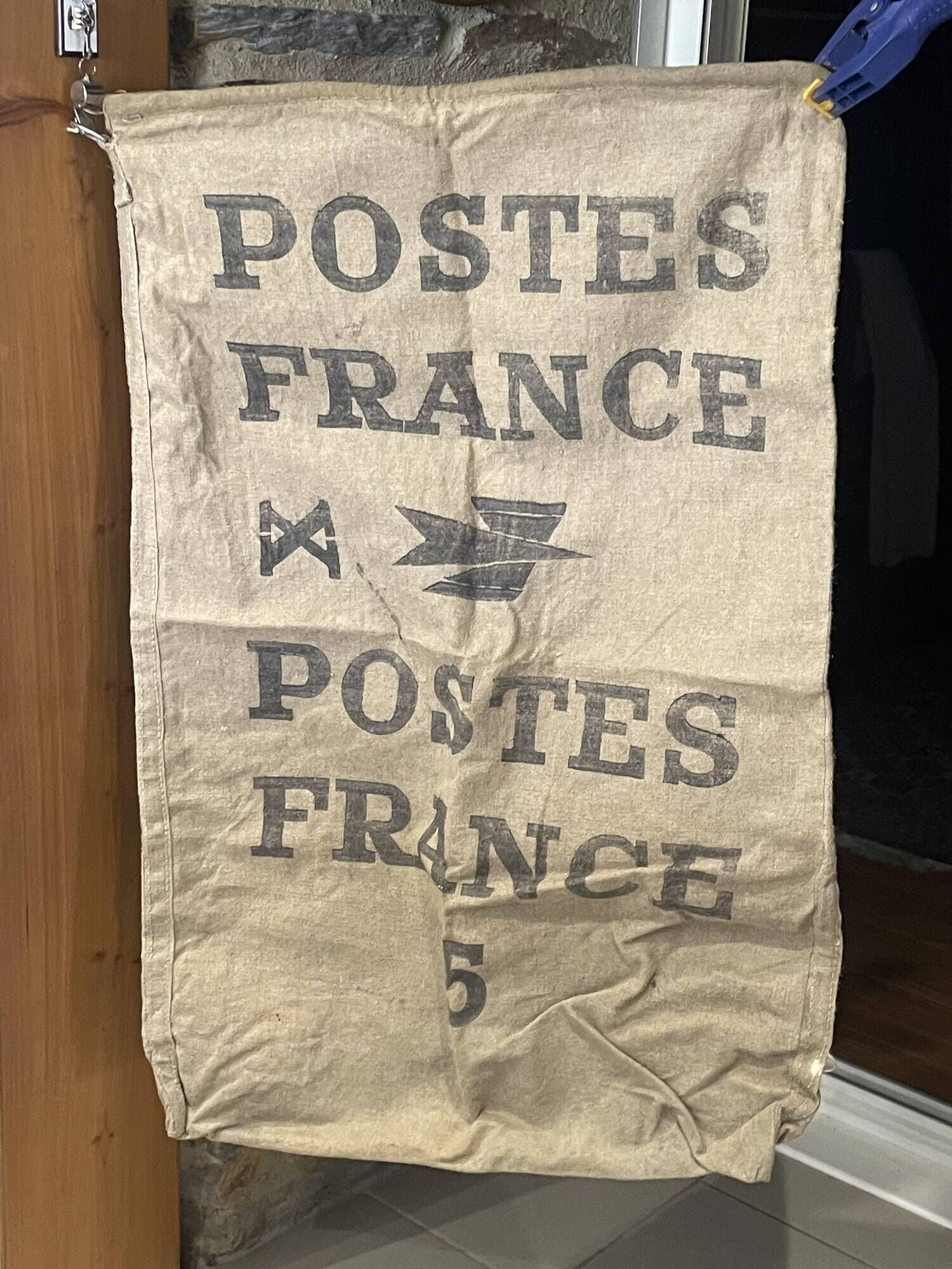 Old la poste france postal bag n°5 in burlap 60 x 90cm