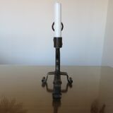 Brutalist candle holder to install or wall in blackened wrought iron blackened 40s 50s