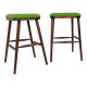 A pair of wood bar stools- Green premium wool - Rustic style/MCM