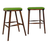 A pair of wood bar stools- Green premium wool - Rustic style/MCM