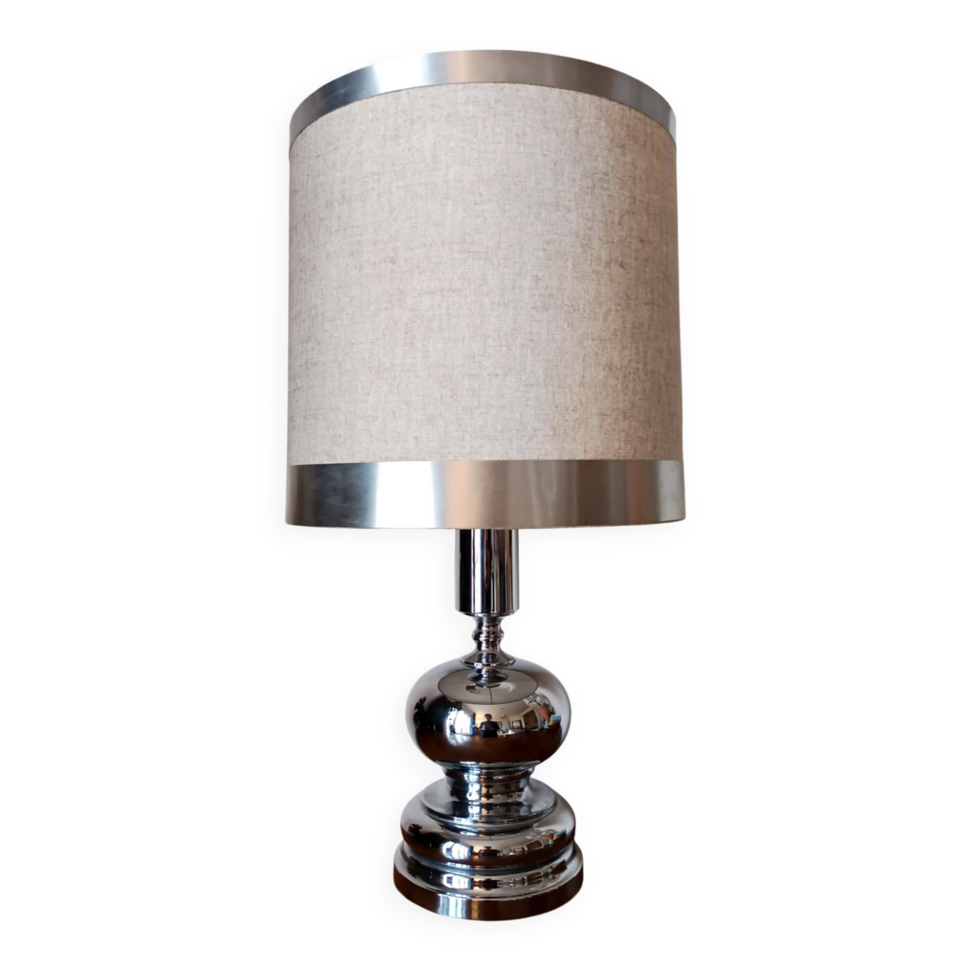 Chrome lamp in the style of Philippe Barbier, 1970.