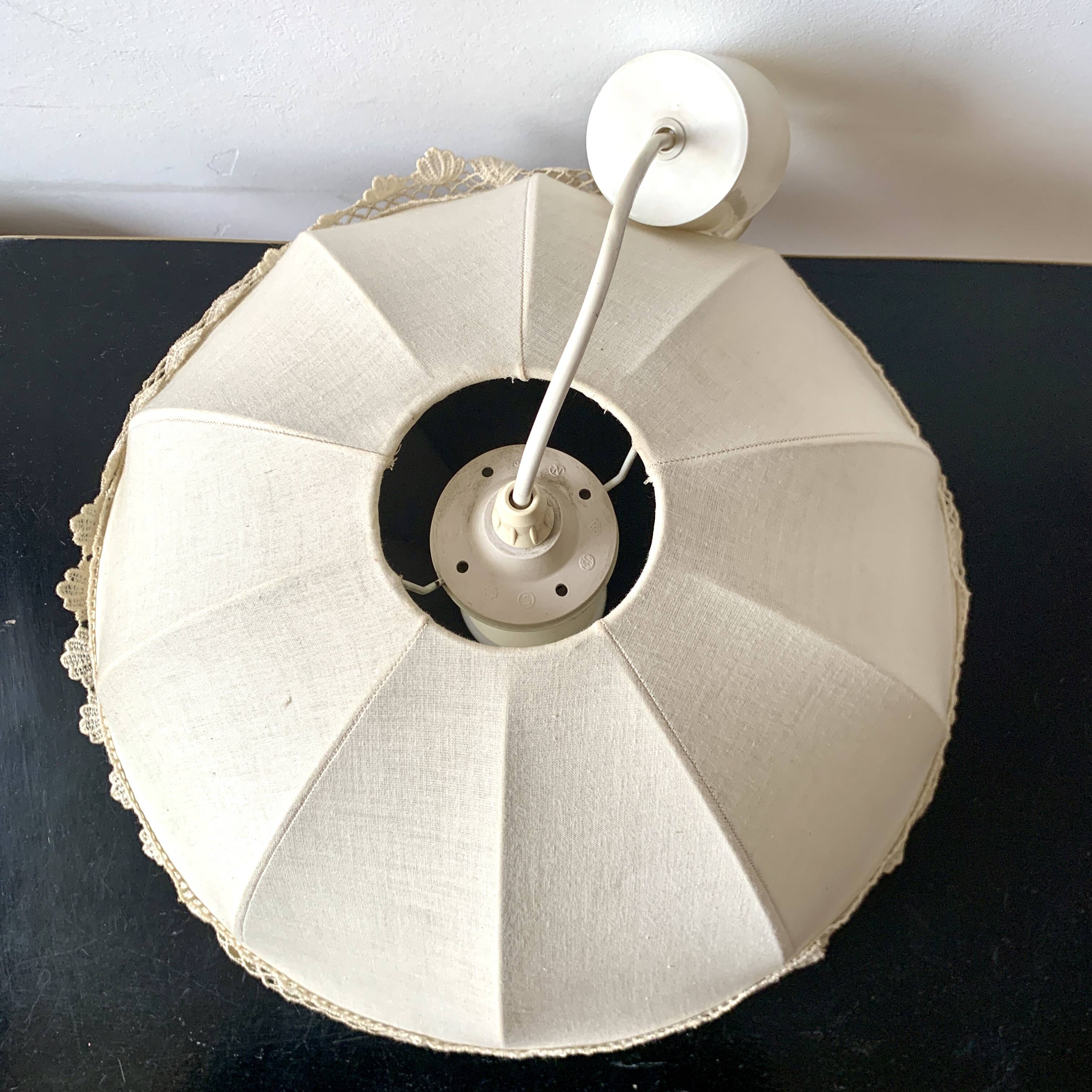 Vintage cream / ecru / beige embroidery fabric pendant
