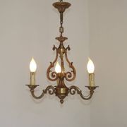 French Vintage Bronze Art Nouveau Style 3-Light 3-Sided Cage Chandelier